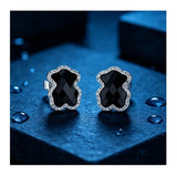 Crystal Halo Black Bear Stud Earrings