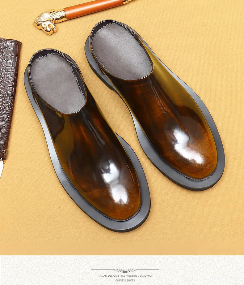 Luxury Men's Slippers Genuine Leather Loafers Men Moccasins Casual Non-slip Man Shoes Italian Summer Fashion Half Shoes for Men