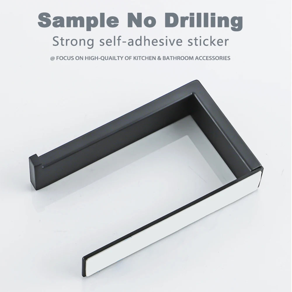 Self Adhesive Toilet Paper Holder Black Matt Stainless Steel Square Tissue Holder For Bathroom Storage Wc Accessories No Drill
