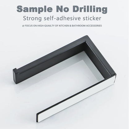 Self Adhesive Toilet Paper Holder Black Matt Stainless Steel Square Tissue Holder For Bathroom Storage Wc Accessories No Drill