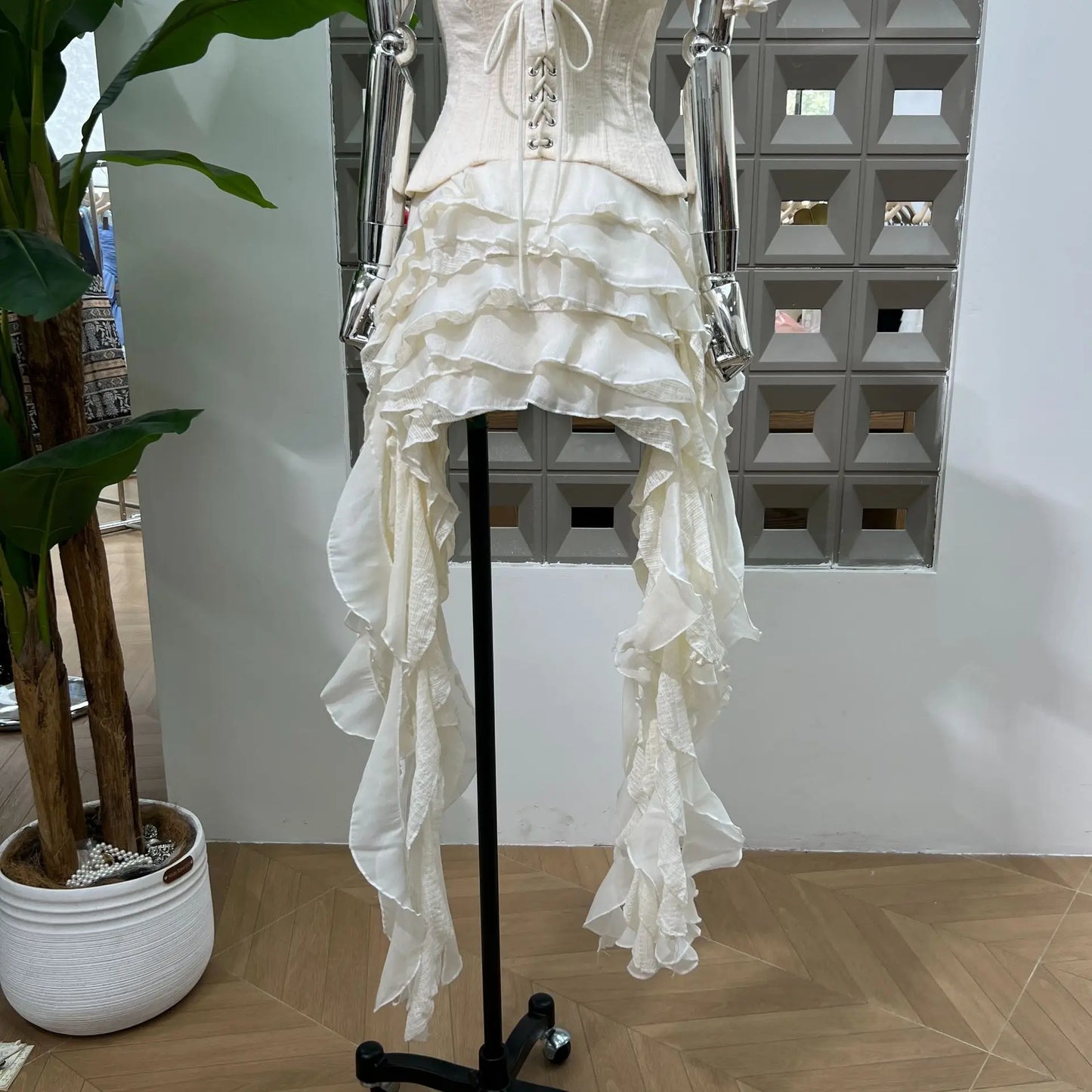 DFDG Hanging Neck High-quality Long Skirt Irregular Design Solid Color 2025 Summer New Women's Waist Cinching Slimming Dress