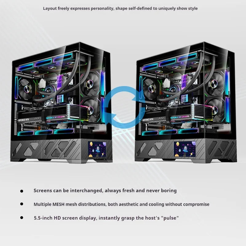 WJCOOLMAN Millennium ATX PC case screen/digital display supports 360 water cooled sea view room Customize screen computer case
