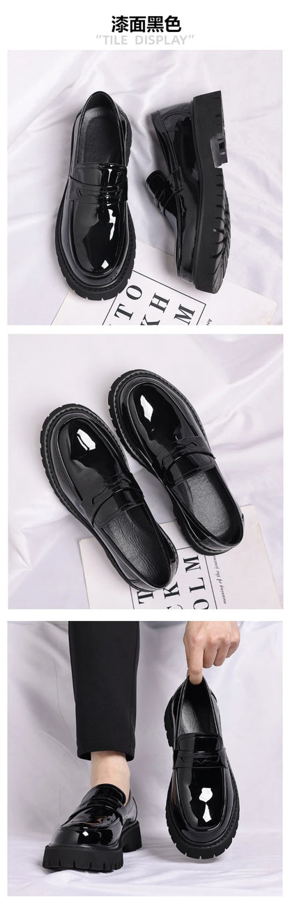 Black Platform Loafers Slip On Chunky Sole Casual Dress Shoes Comfortable Fashion Footwear For All Match For Daily Wear Office