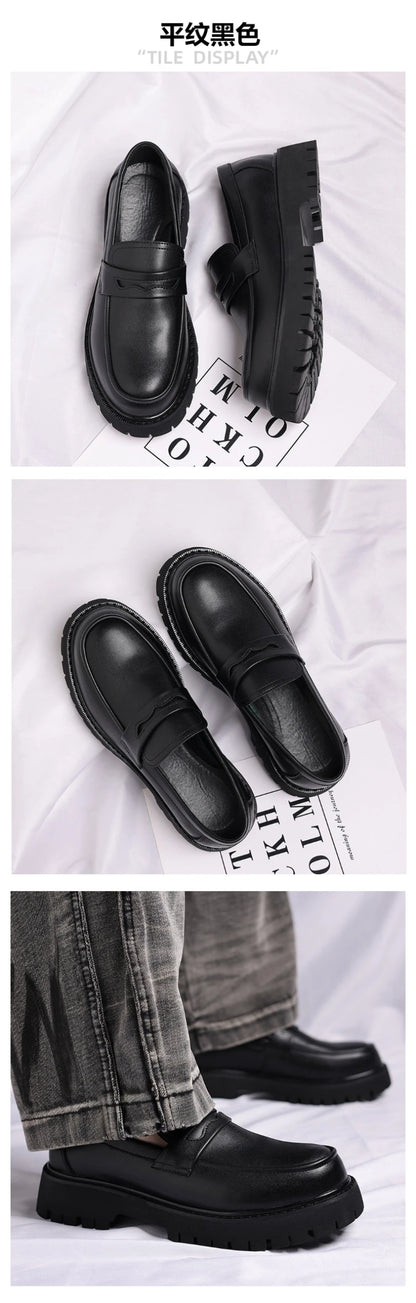 Black Platform Loafers Slip On Chunky Sole Casual Dress Shoes Comfortable Fashion Footwear For All Match For Daily Wear Office