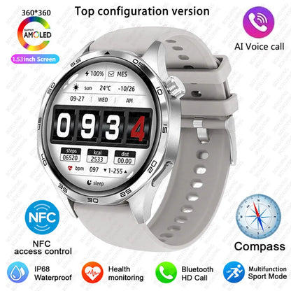 BOXUXING 2026 New Smart Watch Men Watch 5 Pro AMOLED HD Screen Bluetooth Call GPS Trajectory NFC Heart Rate Compass SmartWatches