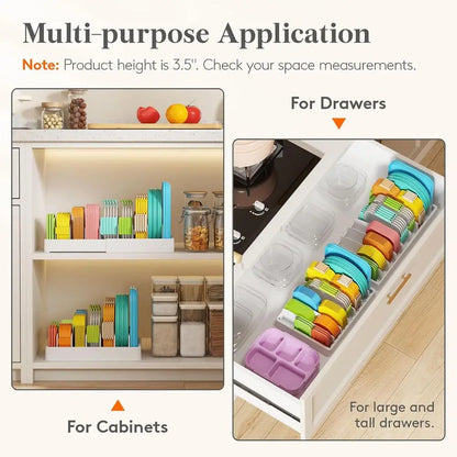 Kitchen Cabinet Organizer with 6 Adjustable Dividers & 7 Sections for Pantry Storage, Large, 13 x 10