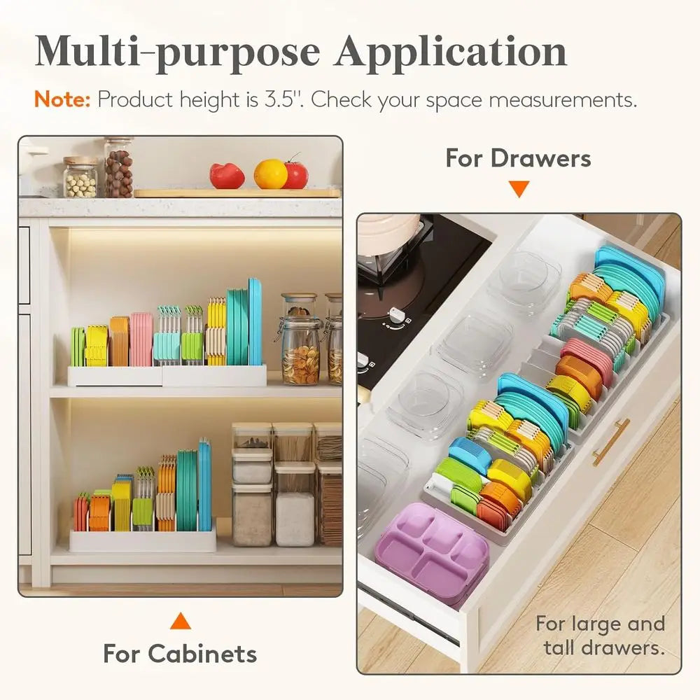 Kitchen Cabinet Organizer with 6 Adjustable Dividers & 7 Sections for Pantry Storage, Large, 13 x 10