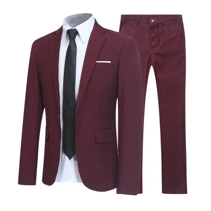 Men Pants Two Pieces Set Commuting Loose Leisure Fashion Office Business Suit Wedding Wear Lapel Formal Groom Suit Set