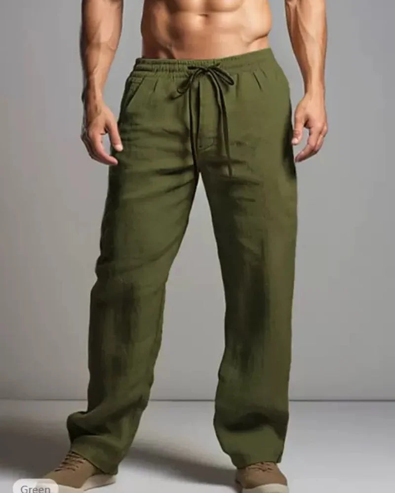 Summer men's cotton and linen casual pants, loose and breathable beach pants, sports straight leg quick drying pants