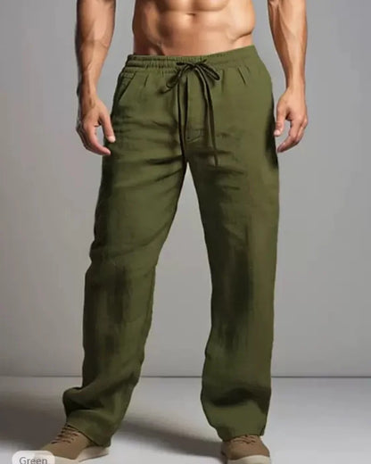 Summer men's cotton and linen casual pants, loose and breathable beach pants, sports straight leg quick drying pants
