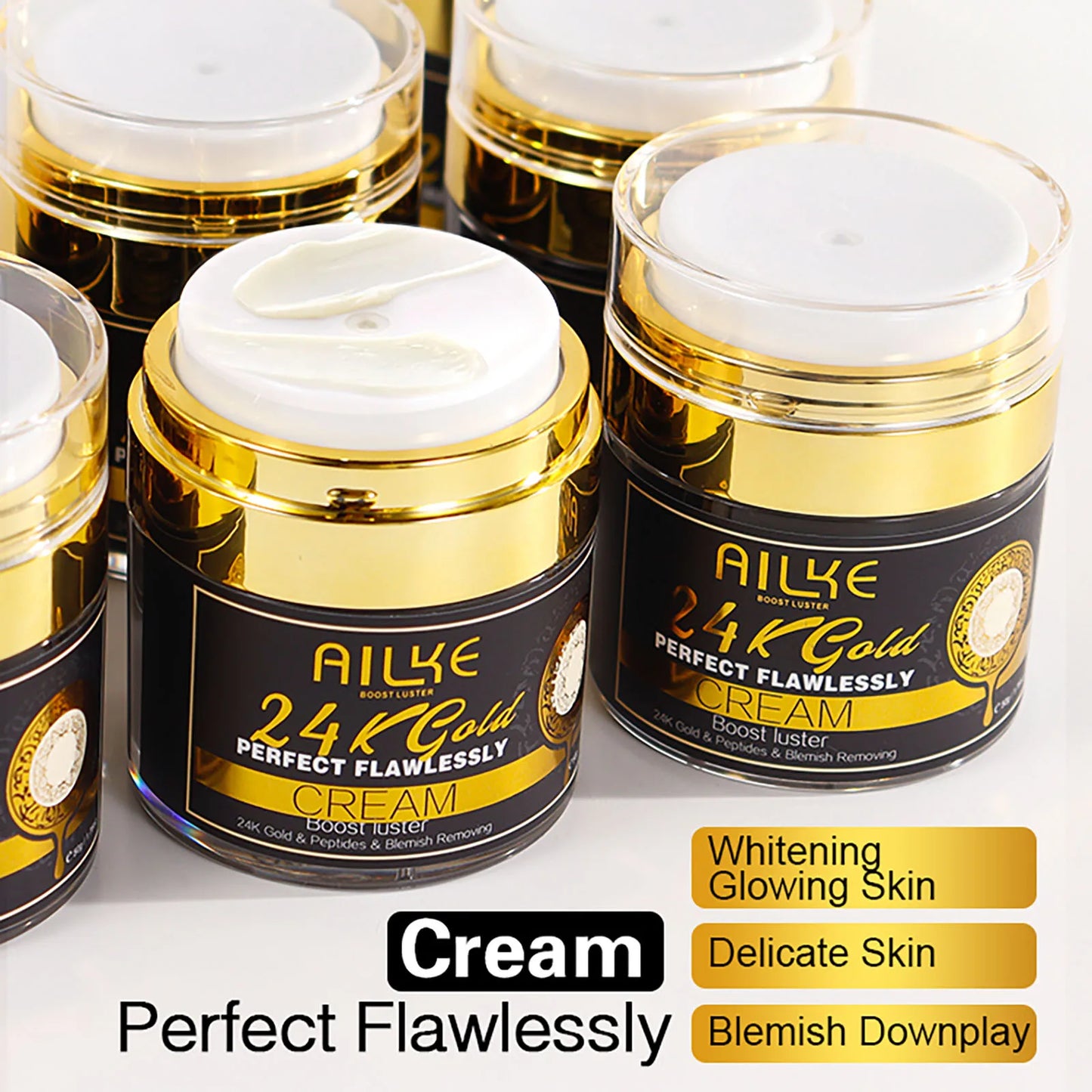 AILKE 24K Whitening Skin Set, Lightening, Remove Black Spots, Melanin, Stains, Even Skin Tone, Moisturizing, for All Skin Types
