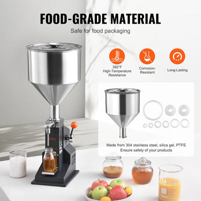 SucceBuy A03 5-50ml/5-100ml Manual Liquid Filling Machine Paste Bottle Filler Adjustable with Hopper for Juice Shampoo Honey