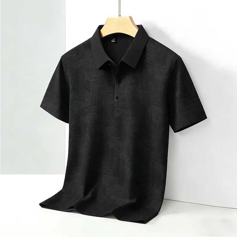 Men's Comfortable Short Sleeve Polo Shirt Weave Pattern Contrast Collar Design 2026 Casual Daily Office Fashion Top