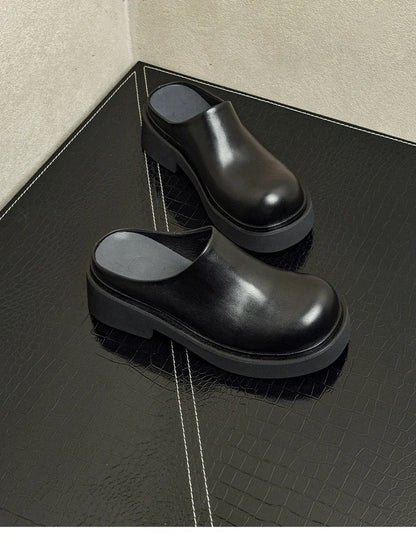 2024 Summer Mens Platform Business Half Shoes Luxury Genuine Leather 6 Cm High Heels Outdoor Social Party Slippers Sandals Man