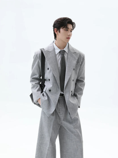 Suit Set Vintage V-neck Blazers Set Men's Classic Texture Suit Jacket Loose Fitting Trousers Casual Pants High-end Autumn
