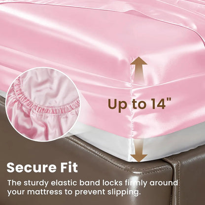 Full Size Satin Sheet Set - 4 Piece Deep Pocket Bed Sheets, Silky Soft, Wrinkle Resistant, Envelope Closure, Pink