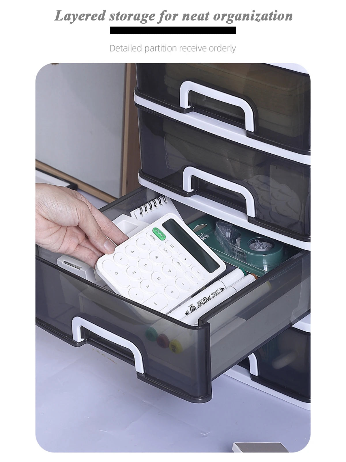Clear Desktop Storage Box with Drawer Heightened Table Organizer Plastic Office storage cabinet  for Stationery cosmetics