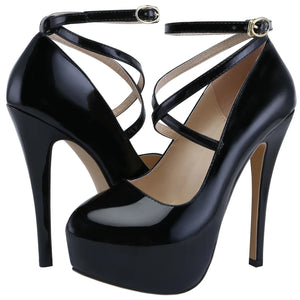 2026 New Women Pumps 14cm Super High heels ankle Strap Patent Leather Platform Sexy  Party Dress Red Wedding Shoes