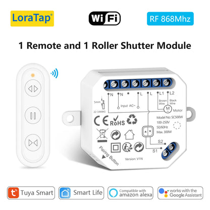 LoraTap WiFi Smart Curtain Switch Module Remote Control & Timer Works with Tuya Smart Life Google Home Alexa for Roller Blinds