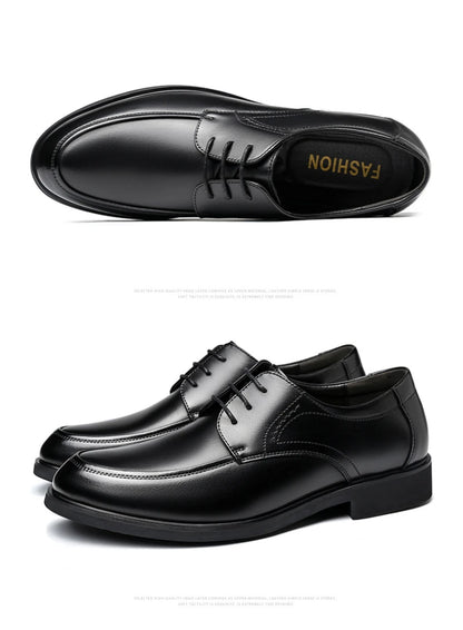 Mens Black Genuine Leather Lace Up Chunky Platform Oxfords Formal Business Office Groom Wedding Daily Wear Shoes Fashion Simple