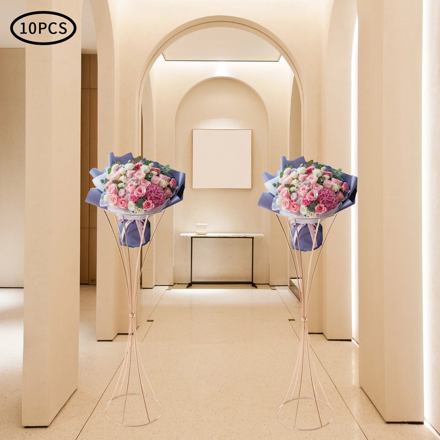 10pcs Golden Vase 80cm for Table Wedding, 31.5inch Metal Wedding Centerpieces Vase, Flower Road Lead Stand Stackable
