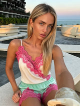 Lace-Trim Velvet Shorts