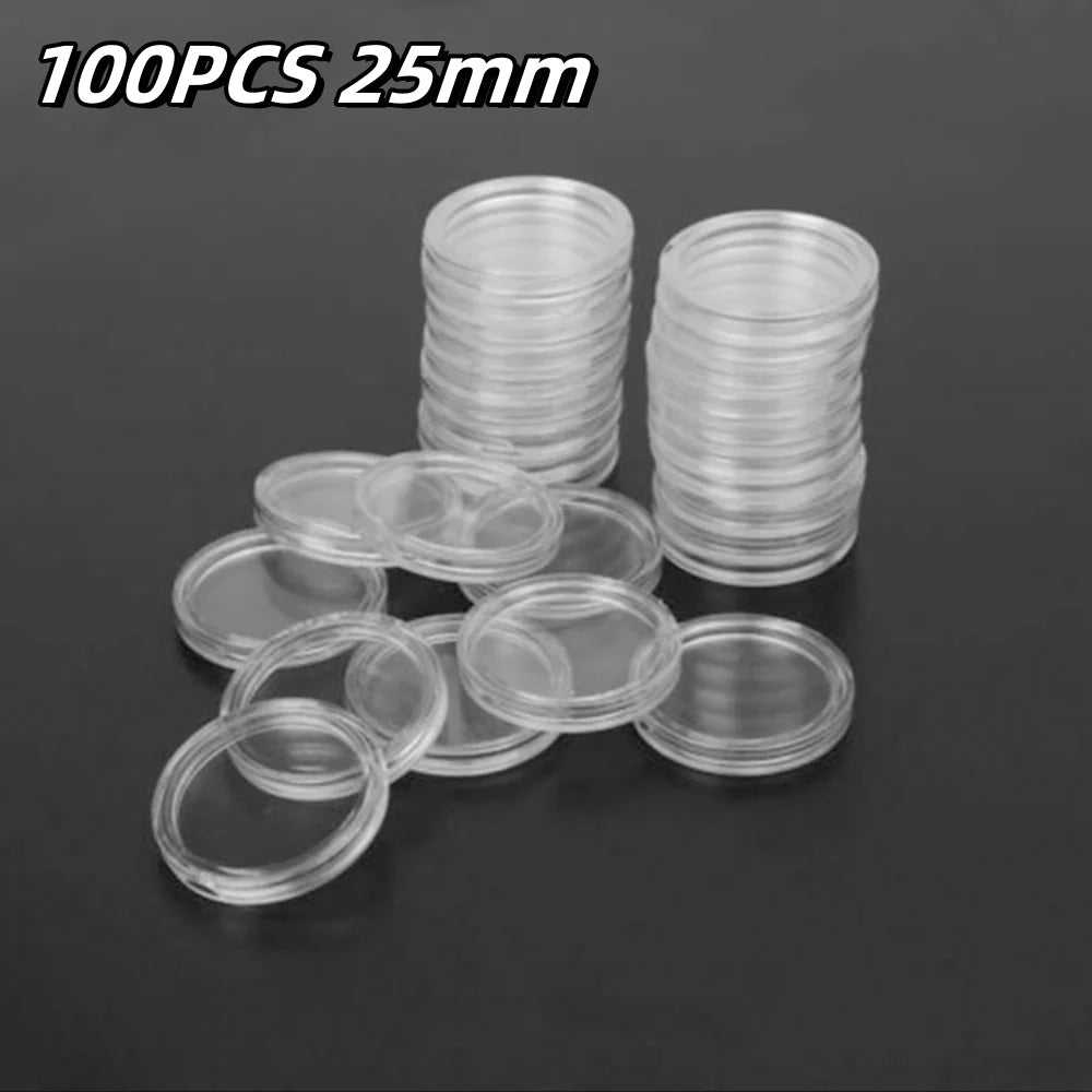 100Pcs 16-40mm Transparent Round Coin Storage Box Capsules Collection Coin Holder Containers Coin Capsule Case Supplies Gifts