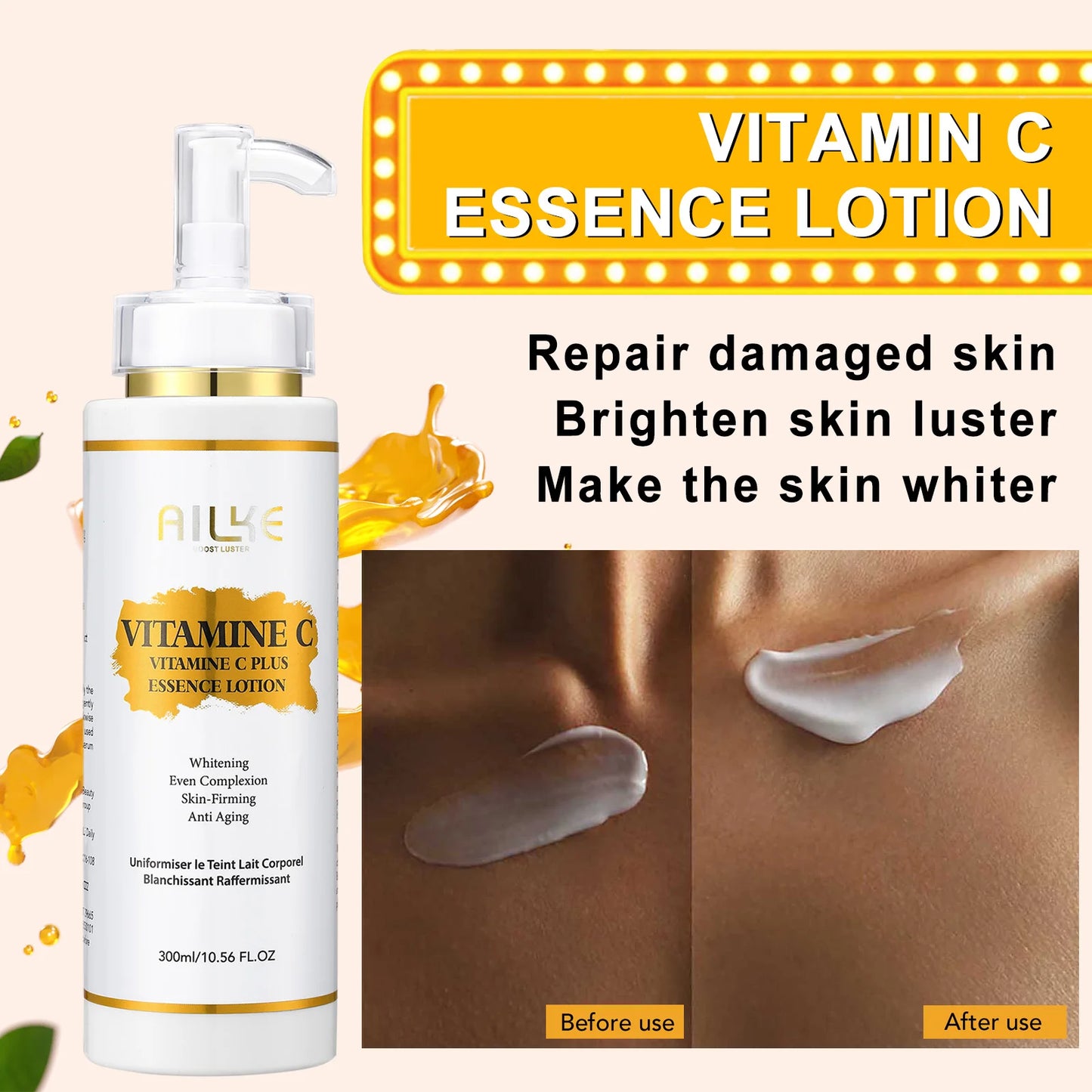 AILKE Lightening Body Cream, With Vitamin C, Hyaluronic Acid, Shea Butter, Reduce Black Spots, Even Skin Tone, Hydration Lotion