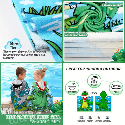 1 Pack of Cartoon Hooded Poncho Bath Towels for Children Aged 2-7, Made of Polyester Fiber with Strong Water Absorption, Cartoon-Themed Bath Towel, Suitable for Beach Trips, Bathroom Supplies