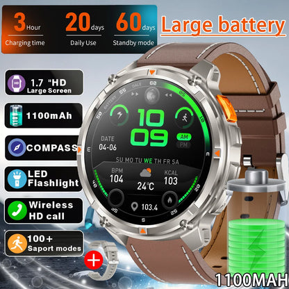 2026 T-Rex3 Ultra 1100mAh Battery 170+Sport Fitness LED Flashlight IP68 Waterproof Bluetooth call GPS track Smartwatch Compass