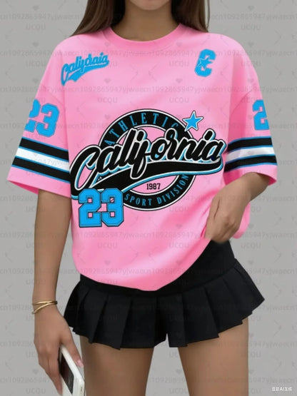 Women's California 23 Print V-Neck Short Sleeve T-Shirt Summer Graphic Tee Baseball Jerseys Plus Size Sport T-Shirt