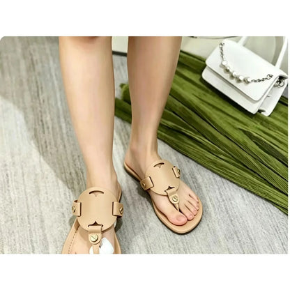 New Women's 2026 Summer Non-Slip Sandals Hollow-Out Design Flat Outdoor Beach Slip-On Sandals Flat Flip-Flop Style Women's Casual Hollow Flat Slides Designer Shoes Plus Size