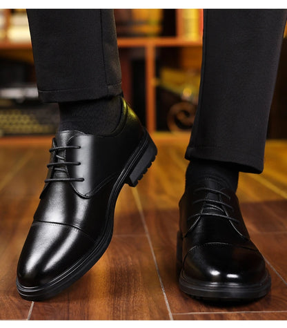 Mens Black Genuine Leather Textured Lace Up Chunky Sole Oxfords Formal Business Office Groom Wedding Daily Wear Shoes Fashion
