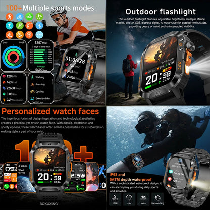 2026 New 1200 mAh Battery Military Smartwatch Men 5ATM Waterproof Fitness Tracker Health Heart Rate Smart Watch For iOS Android