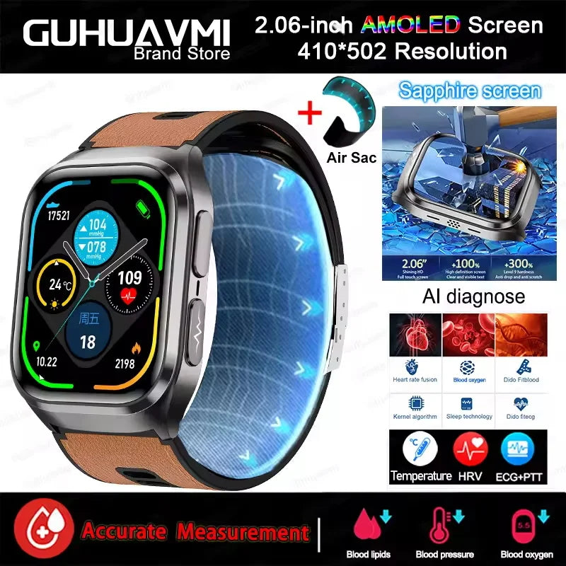 2026 New Upgrade AI Diagnostic  Airbag  Precise Blood Pressure Health SmartWatch Uric Acid ECG Blood lipids Smartwatch Men Women