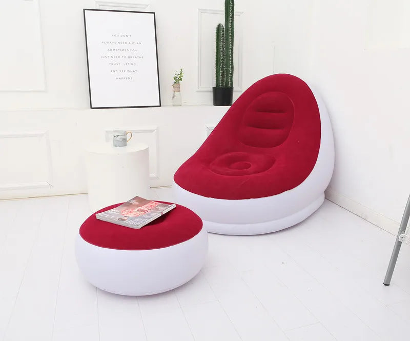 OTAUTAU Inflatable Lounger with Footstool Ottoman Chaise Lounge Recliner Outdoor Portable Camping Couch Garden Chair Pouf SF029