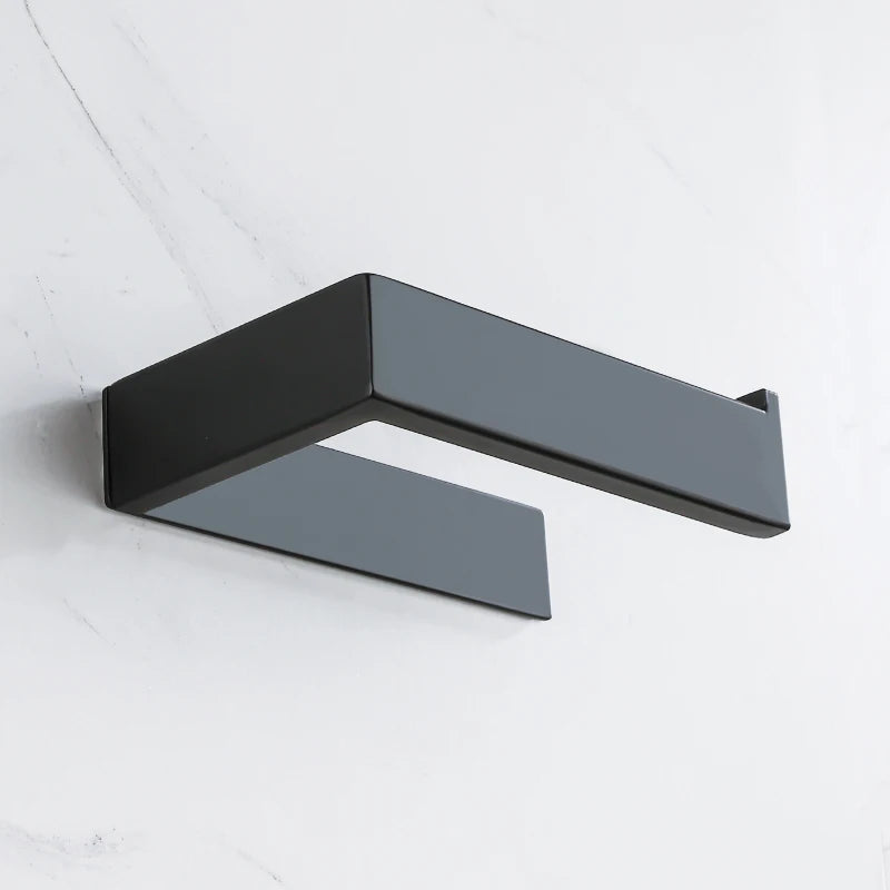 Self Adhesive Toilet Paper Holder Black Matt Stainless Steel Square Tissue Holder For Bathroom Storage Wc Accessories No Drill