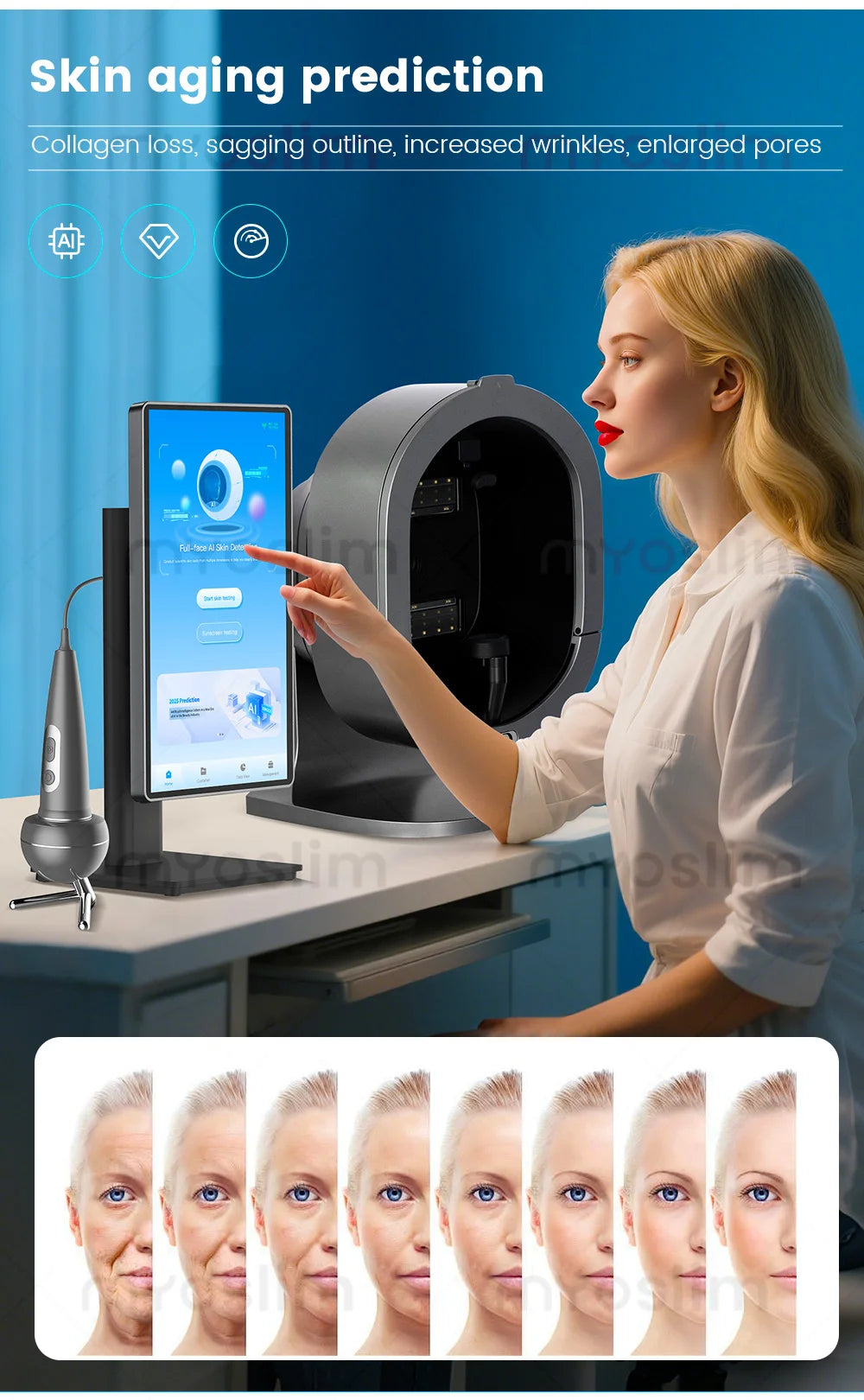 AI Hair Analysis 3D Facial Skin Analyzer Machine 15.6/21.5 Inch 8 Light Spectrum Skin Analysis Scanner For Business Beauty Care