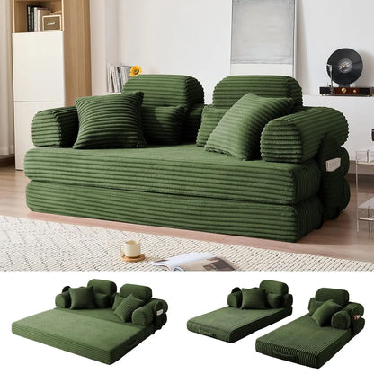 78.8in Convertible Corduroy Sleeper Sofa Bed High Backrest 5-in-1 Side Pocket Living Room No Assembly Removable Washable, Custom