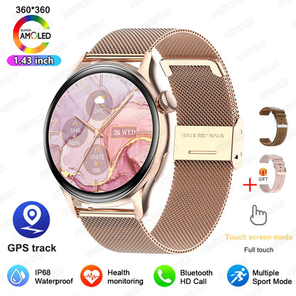 2026 New Lady Fashion Smart Watch women AMOLED HD Screen GPS Sport Heart Rate Bluetooth Call Waterproof Outdoor Smartwatch Women