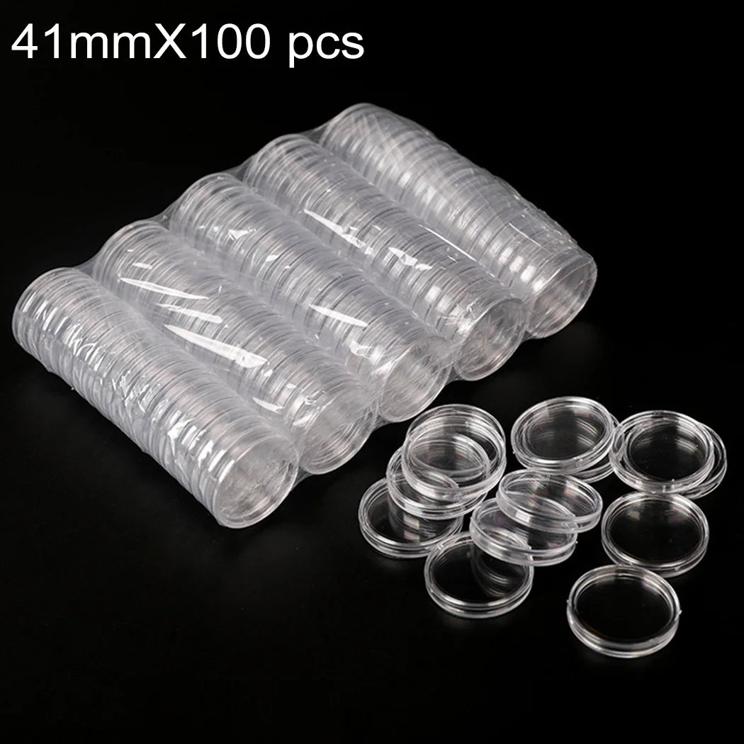 100Pcs 16-40mm Transparent Round Coin Storage Box Capsules Collection Coin Holder Containers Coin Capsule Case Supplies Gifts