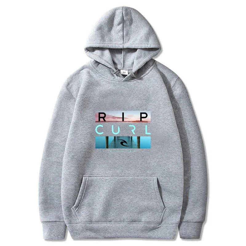 Men's hooded black casual street style sports shirt  suitable for surfing enthusiasts and fashion enthusiasts