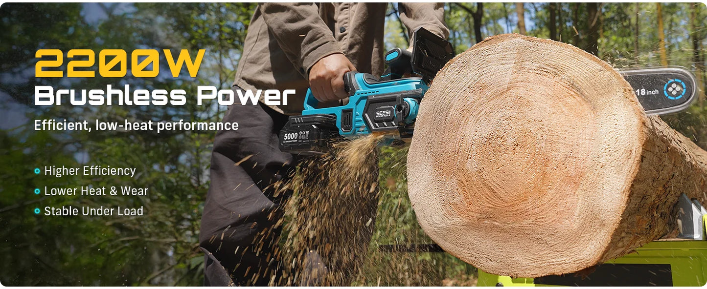 Seesii 40V 18Inch Cordless Electric Saw 2200W Brushless Chainsaw With Automatic Oiler  Garden Woodworking Cutting Tool For Makita 18v Battery pin