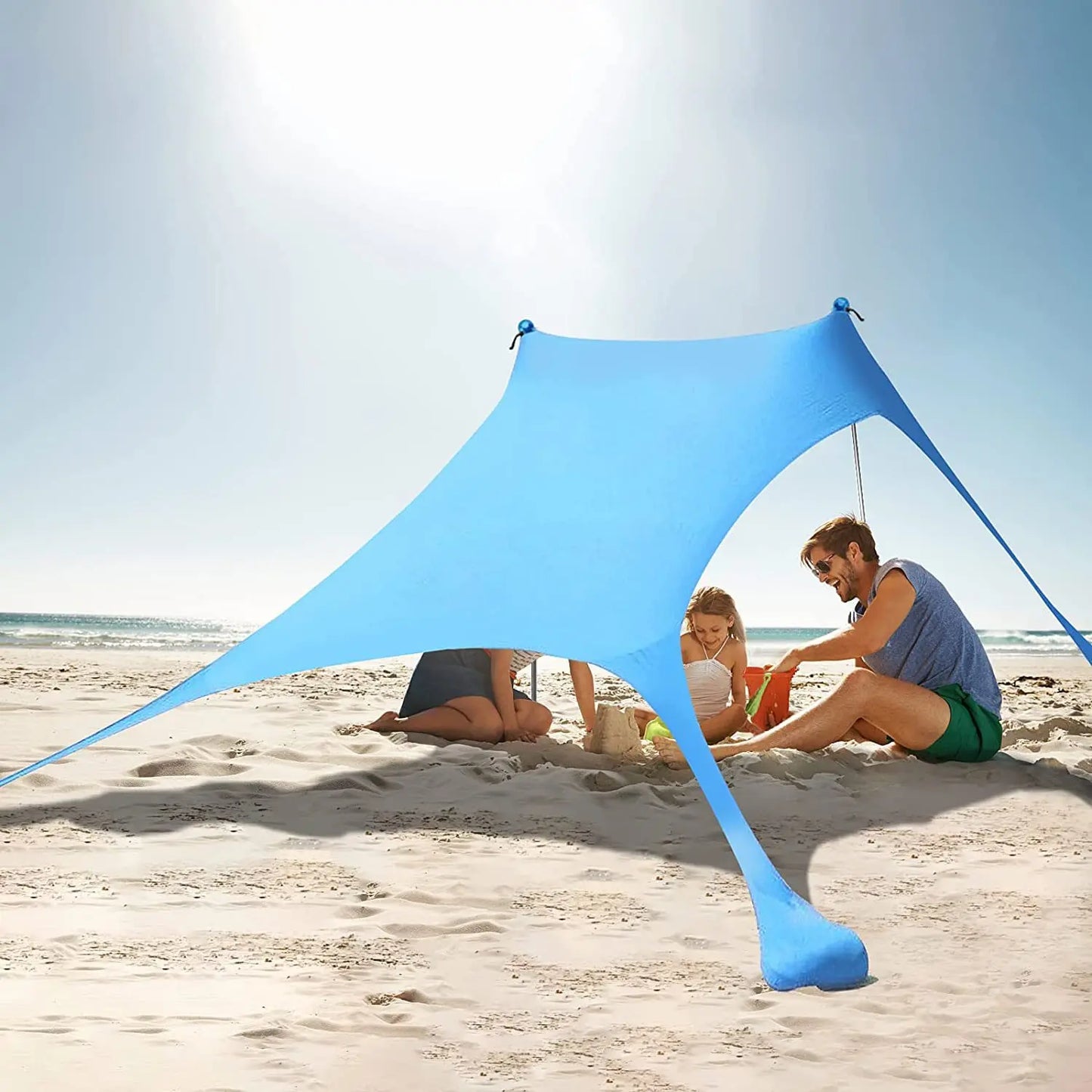 Family Beach Canopy ,Large Beach Sunshade Tent with Stability Poles,UPF50+Outdoor Shade for Beach,Camping,Party or Picnics