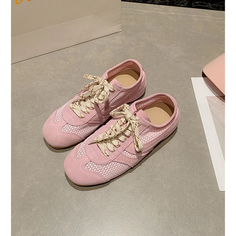 AIYUQI Mesh German Training Shoes Women 2026 New Summer Sneakers Women Retro Genuine Leather Casual Lace-up Sneakers Women