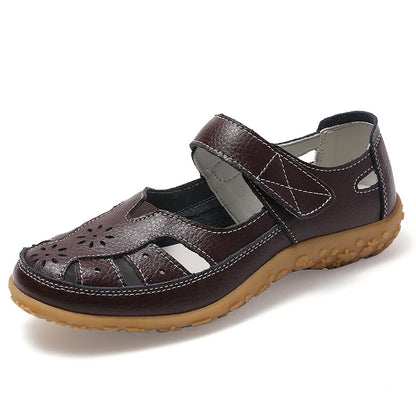 WOIZGIC Female Ladeis Mother Women's Genuine Leather Loater Flats Sandals Shoes Summer Cool Soft Outside Beach