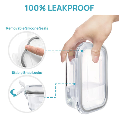 8-piece set of glass food storage containers, leak-proof sealed LIDS, BPA-free, non-toxic transparent borosilicate