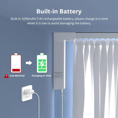 Zemismart Zigbee Rechargeable Electric Curtain Motor with Customized Slide Curtain Track Works with Tuya Alexa Google Home