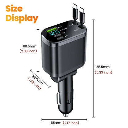 Elough Digital Display Car Charger with Retractable Cable PD Car Fast Charger for iPhone Xiaomi Huawei Samsung