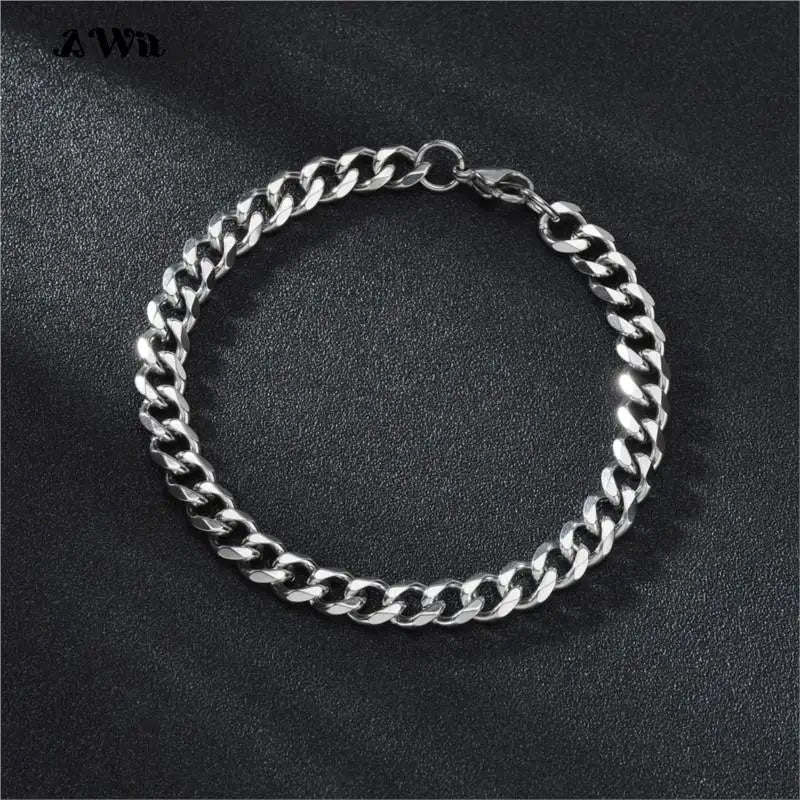 Awit Mens Simple 3-11mm Stainless Steel Curb Cuban Link Chain Bracelets for Women Unisex Wrist Jewelry Gifts